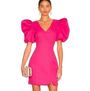 Elliatt REVOLVE Ava Dress Fuchsia Backless Puff Sleeve Mini Dress Size XS